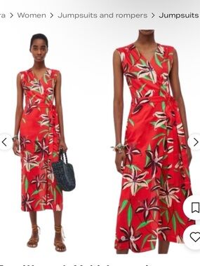 Red Floral Wrap Jumpsuit